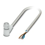 Kabel czujnika/urządzenia wykonawczego, 4-bieg., PP-EPDM bez halogenów, szary RAL 7035, wolny koniec przewodu, na Gniazdo kątowy M8, kodowanie: A, z 2 LED, długość kabla: 10 m, Hygienic Design, z cz. radełkowaną z tworz.