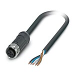 Kabel czujnika/urządzenia wykonawczego, 5-bieg., PE-X bez halogenów, czarno-szary (RAL 7021), wolny koniec przewodu, na Gniazdo proste M12, kodowanie: A, długość kabla: 5 m, do zastosowań na zewnątrz, z zakotwiczonym radełkiem ze stali szlachetnej