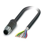 Kabel czujnika/urządzenia wykonawczego, 8-bieg., PE-X/PE-X bez halogenów, czarno-szary (RAL 7021), ekranowany, Wtyki proste M12, kodowanie: A, na wolny koniec przewodu, długość kabla: 10 m, do zastosowań na zewnątrz, z zakotwiczonym radełkiem ze stali szlachetnej