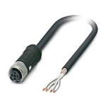 Kabel czujnika/urządzenia wykonawczego, 4-bieg., PE-X bez halogenów, czarny RAL 9005, ekranowany, wolny koniec przewodu, na Gniazdo proste M12 SPEEDCON, kodowanie: A, długość kabla: 2 m, Do zastosowań w kolejnictwie