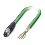 Kabel sieciowy, Ethernet (100 Mbit/s), PROFINET (100 Mbit/s), EtherCAT® (100 Mbit/s), 4-bieg., PCW/PCW, zielony RAL 6018, ekranowany, Wtyki proste M8, kodowanie: A / IP67, na wolny koniec przewodu, długość kabla: 1 m