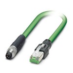 Kabel sieciowy, Ethernet (100 Mbit/s), PROFINET (100 Mbit/s), EtherCAT® (100 Mbit/s), 4-bieg., PCW/PCW, zielony RAL 6018, ekranowany, Wtyki proste M8, kodowanie: A / IP67, na Wtyki proste RJ45 / IP20, długość kabla: 1 m