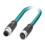 Kabel sieciowy, Ethernet CAT5 (100 Mbit/s), 4-bieg., PUR bez halogenów, morski RAL 5021, ekranowany (Advanced Shielding Technology), Wtyki proste M12, kodowanie: D / IP67, na Gniazdo proste M12, kodowanie: D / IP67, długość kabla: 10 m