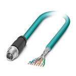 Kabel sieciowy, Ethernet CAT6subA/sub (10 Gb/s), CC-Link IE CAT6subA/sub (10 Gb/s), 8-bieg., PUR bez halogenów, morski RAL 5021, ekranowany (Advanced Shielding Technology), Wtyki proste M12, kodowanie: X / IP67, na wolny koniec przewodu, długość kabla: 2 m