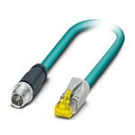 Kabel sieciowy, Ethernet CAT6subA/sub (10 Gb/s), 8-bieg., PUR bez halogenów, morski RAL 5021, Wtyki proste M12, kodowanie: X / IP65, na Wtyki proste RJ45 / IP20, długość kabla: 15 m
