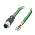 Kabel sieciowy, PROFINET CAT5 (100 Mbit/s), EtherCAT® CAT5 (100 Mbit/s), 4-bieg., PCW/PCW, zielony RAL 6018, ekranowany (Advanced Shielding Technology), Wtyki proste M12, kodowanie: D / IP67, na wolny koniec przewodu, długość kabla: 2 m