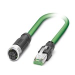 Kabel sieciowy, PROFINET CAT5 (100 Mbit/s), EtherCAT® CAT5 (100 Mbit/s), 4-bieg., PCW/PCW, zielony RAL 6018, ekranowany (Advanced Shielding Technology), Gniazdo proste M12, kodowanie: D / IP67, na Wtyki proste RJ45 / IP20, długość kabla: 1 m