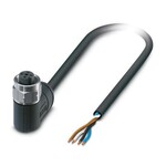Kabel czujnika/urządzenia wykonawczego, 4-bieg., PE-X bez halogenów, czarno-szary (RAL 7021), wolny koniec przewodu, na Gniazdo kątowy M12, kodowanie: A, długość kabla: 5 m, do zastosowań na zewnątrz, z zakotwiczonym radełkiem ze stali szlachetnej
