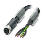 Kabel mocy, 4-bieg., PUR bez halogenów, czarno-szary (RAL 7021), wolny koniec przewodu, na Gniazdo proste M12, kodowanie: S, długość kabla: 5 m, do prądu przemiennego do 12 A/690 V