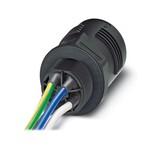 Przepust ścienny QUICKON, 4-pinowy+PE, 2,5 mmsup2/sup... 6,0 mmsup2/sup/690 V/40 A, bez nakrętki QUICKON, czarny, gwint przyłącza M25 z 5 przyspawanymi żyłami przewodu 6,0 mmsup2/sup, długość 0,5 m, na końcu gładko obcięty.