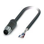 Kabel systemowy magistrali, CANopen®, DeviceNet™, 5-bieg., FRNC bez halogenów, czarny, ekranowany, Wtyki proste M12, kodowanie: A, na wolny koniec przewodu, długość kabla: 2 m, do zastosowań na zewnątrz, z zakotwiczonym radełkiem ze stali szlachetnej