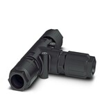 Rozdzielacz T QUICKON, czarny, 4-pinowy+PE, 2,5 mmsup2/sup ... 6,0 mmsup2/sup/690 V/40 A, do kabli o średnicy 12 mm ... 20 mm, z trzema nakrętkami Quickon