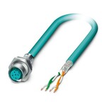 Złącze wtykowe urządzeń ścianki tylnej, Ethernet CAT5 (100 Mbit/s), 4-bieg., Gniazdo, proste, M12, D-kodowanie, na wolny koniec przewodu, Przyłącze kablowe, długość kabla: 0,5 m, ten artykuł powinien być wolny od ołowiu od 1 kw. 2027 r. zgodnie z RoHS II bez wyjątku 6c (Pb 0,1%), alternatywa bezołowiowa jest dostępna z wyprzedzeniem na żądanie