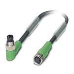 Kabel czujnika/urządzenia wykonawczego, 4-bieg., PCW, czarny RAL 9005, Wtyki kątowy M8, kodowanie: A, na Gniazdo proste M8, kodowanie: A, długość kabla: 1,5 m