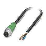 Kabel czujnika/urządzenia wykonawczego, 4-bieg., PCW, czarny RAL 9005, Wtyki proste M12, kodowanie: A, na wolny koniec przewodu, długość kabla: 1,5 m