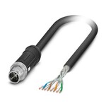 Kabel sieciowy, Ethernet CAT6subA/sub (10 Gb/s), 8-bieg., PE-X bez halogenów, czarny, ekranowany, Wtyki proste M12 SPEEDCON, kodowanie: X / IP65, na wolny koniec przewodu, długość kabla: 5 m