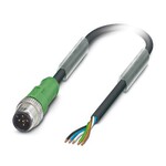 Kabel czujnika/urządzenia wykonawczego, 5-bieg., PCW, czarny RAL 9005, Wtyki proste M12, kodowanie: A, na wolny koniec przewodu, długość kabla: 1,5 m