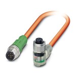 Kabel czujnika/urządzenia wykonawczego, 5-bieg., PUR bez halogenów, odporne na krople metalu, pomarańczowy RAL 2003, Wtyki proste M12, kodowanie: A, z 3 LED, na Gniazdo proste M12, kodowanie: A, z 3 LED, długość kabla: 1 m, do robotów i łańcuchów kablowych