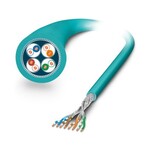 Produkt na metry, Kabel do transmisji danych, Ethernet CAT6subA/sub (10 Gb/s), ekranowany, PUR bez halogenów, morski RAL 5021, 8-żyłowy (4x2xAWG26/7. S/FTP), kolor pojedynczych żył: białoniebieski-niebieski, białopomarańczowy-pomarańczowy, białozielony-zielony, białobrązowy-brązowy, długość kabla: 100 m