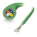 Produkt na metry, Kabel do transmisji danych, PROFINET CAT5 (100 Mbit/s), EtherCAT® CAT5 (100 Mbit/s), ekranowany, PUR bez halogenów, zielony RAL 6018, 4-żyłowy (1x4xAWG22/7, SF/TQ), kolor pojedynczych żył: biały, żółty, niebieski, pomarańczowy, długość kabla: 100 m