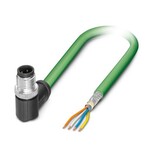 Kabel sieciowy, PROFINET CAT5 (100 Mbit/s), EtherCAT® CAT5 (100 Mbit/s), 4-bieg., PUR bez halogenów, zielony RAL 6018, ekranowany (Advanced Shielding Technology), Wtyki kątowy M12, kodowanie: D / IP67, na wolny koniec przewodu, długość kabla: 5 m