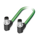 Kabel sieciowy, PROFINET CAT5 (100 Mbit/s), EtherCAT® CAT5 (100 Mbit/s), 4-bieg., PUR bez halogenów, zielony RAL 6018, ekranowany (Advanced Shielding Technology), Wtyki kątowy M12, kodowanie: D / IP67, na Wtyki kątowy M12, kodowanie: D / IP67, długość kabla: 2 m