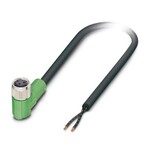 Kabel czujnika/urządzenia wykonawczego, 2-bieg., PUR bez halogenów, bardzo giętki, czarno-szary (RAL 7021), wolny koniec przewodu, na Gniazdo kątowy M8, kodowanie: A, długość kabla: 1,5 m, Nadruk wg zamówienia klienta z plikiem E E 221474