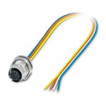 Złącze wtykowe urządzeń ścianki tylnej, PROFINET CAT5 (IEC 11801:2002), 4-bieg., Gniazdo, proste, M12-Standard, D-kodowanie, na wolny koniec przewodu, Skrętki jednożyłowe, długość kabla: 0,5 m, 0,34 mmsup2/sup, skrętka TPE, zalewane, ten artykuł powinien być wolny od ołowiu od 2 kw. 2026 r. zgodnie z RoHS II bez wyjątku 6c (Pb 0,1%), alternatywa bezołowiowa jest dostępna z wyprzedzeniem na żądanie