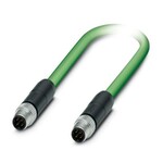 Kabel sieciowy, PROFINET CAT5 (100 Mbit/s), EtherCAT® CAT5 (100 Mbit/s), 4-bieg., PUR bez halogenów, zielony RAL 6018, ekranowany (Advanced Shielding Technology), Wtyki proste M8, kodowanie: D / IP67, na Wtyki proste M8, kodowanie: D / IP67, długość kabla: 2 m