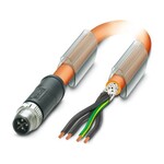 Kabel mocy, 4-bieg., PUR bez halogenów, pomarańczowy RAL 2003, ekranowany (Advanced Shielding Technology), Wtyki proste M12, kodowanie: S, na wolny koniec przewodu, długość kabla: 3 m, do prądu przemiennego do 12 A/690 V