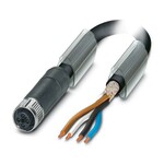Kabel mocy, 4-bieg., PUR bez halogenów, czarny RAL 9005, ekranowany (Advanced Shielding Technology), wolny koniec przewodu, na Gniazdo proste M12, kodowanie: T, długość kabla: 1,5 m, do prądu stałego do 12 A / 63 V