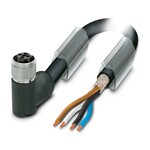Kabel mocy, 4-bieg., PUR bez halogenów, czarny RAL 9005, ekranowany (Advanced Shielding Technology), wolny koniec przewodu, na Gniazdo kątowy M12, kodowanie: T, długość kabla: 1,5 m, do prądu stałego do 12 A / 63 V