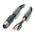 Kabel mocy, 4-bieg., PUR bez halogenów, czarny RAL 9005, ekranowany (Advanced Shielding Technology), Wtyki proste M12, kodowanie: T, na wolny koniec przewodu, długość kabla: 1,5 m, do prądu stałego do 12 A / 63 V
