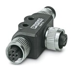 Rozdzielacz T, CANopen®, DeviceNet™, 5-bieg., nieekranowany, Gniazdo proste M12, kodowanie: A, na Gniazdo proste M12, kodowanie: A i Wtyki proste M12, kodowanie: A, rozdzielacz równoległy