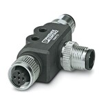 Rozdzielacz T, PROFIBUS DP (12 Mbit/s), 5-bieg., ekranowany, Gniazdo proste M12, kodowanie: B, na Wtyki proste M12, kodowanie: B i Wtyki proste M12, kodowanie: B, Stały gwint M12 na wejściu wtyku