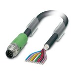Kabel czujnika/urządzenia wykonawczego, 12-bieg., PUR/PCW, czarny RAL 9005, ekranowany, Wtyki proste M12 SPEEDCON, kodowanie: A, na wolny koniec przewodu, długość kabla: 10 m