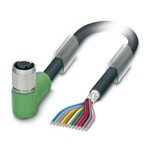 Kabel czujnika/urządzenia wykonawczego, 12-bieg., PUR/PCW, czarny RAL 9005, ekranowany, wolny koniec przewodu, na Gniazdo kątowy M12 SPEEDCON, kodowanie: A, długość kabla: 1,5 m