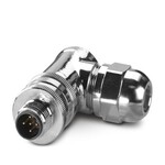 Złącze do transmisji danych, PROFIBUS, INTERBUS, 5-bieg., ekranowany, Wtyki kątowe M12, kodowanie: B, Przyłącze śrubowe, elementy gwintowane: Mosiądz, niklowany, dławnica kablowa Pg9, zewnętrzna średnica przewodu 6 mm ... 8 mm