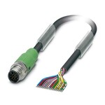 Kabel czujnika/urządzenia wykonawczego, 17-bieg., PUR bez halogenów, czarny RAL 9005, Wtyki proste M12 SPEEDCON, kodowanie: A, na wolny koniec przewodu, długość kabla: 5 m