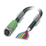 Kabel czujnika/urządzenia wykonawczego, 12-bieg., PUR/PCW, czarny RAL 9005, ekranowany, wolny koniec przewodu, na Gniazdo proste M12 SPEEDCON, kodowanie: A, długość kabla: 0,5 m