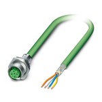 Złącze wtykowe urządzeń ścianki tylnej, PROFINET CAT5 (100 Mbit/s), EtherCAT® CAT5 (100 Mbit/s), 4-bieg., Gniazdo, proste, M12-SPEEDCON, D-kodowanie, na wolny koniec przewodu, Szyna magistrali, długość kabla: 5 m, ten artykuł powinien być wolny od ołowiu od 1 kw. 2027 r. zgodnie z RoHS II bez wyjątku 6c (Pb 0,1%), alternatywa bezołowiowa jest dostępna z wyprzedzeniem na żądanie