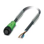 Kabel czujnika/urządzenia wykonawczego, 4-bieg., PUR bez halogenów, czarno-szary (RAL 7021), wolny koniec przewodu, na Gniazdo proste M12, kodowanie: A, długość kabla: 5 m, z cz. radełkowaną z tworz.