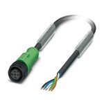 Kabel czujnika/urządzenia wykonawczego, 5-bieg., PUR bez halogenów, czarno-szary (RAL 7021), wolny koniec przewodu, na Gniazdo proste M12, kodowanie: A, długość kabla: 3 m, z cz. radełkowaną z tworz.