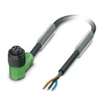 Kabel czujnika/urządzenia wykonawczego, 3-bieg., PUR bez halogenów, czarno-szary (RAL 7021), wolny koniec przewodu, na Gniazdo kątowy M12, kodowanie: A, długość kabla: 3 m, z cz. radełkowaną z tworz.