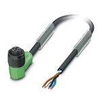 Kabel czujnika/urządzenia wykonawczego, 4-bieg., PUR bez halogenów, czarno-szary (RAL 7021), wolny koniec przewodu, na Gniazdo kątowy M12, kodowanie: A, długość kabla: 5 m, z cz. radełkowaną z tworz.
