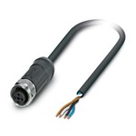 Kabel czujnika/urządzenia wykonawczego, 4-bieg., PE-X bez halogenów, czarno-szary (RAL 7021), wolny koniec przewodu, na Gniazdo proste M12, kodowanie: A, długość kabla: 5 m, do zastosowań na zewnątrz, z zakotwiczonym radełkiem ze stali szlachetnej