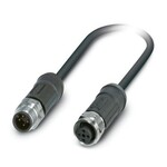 Kabel czujnika/urządzenia wykonawczego, 4-bieg., PE-X bez halogenów, czarno-szary (RAL 7021), Wtyki proste M12, kodowanie: A, na Gniazdo proste M12, kodowanie: A, długość kabla: 5 m, do zastosowań na zewnątrz, z zakotwiczonym radełkiem ze stali szlachetnej