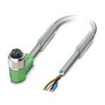Kabel czujnika/urządzenia wykonawczego, 4-bieg., PUR bez halogenów, odporny na iskry spawalnicze, bardzo giętki, szary RAL 7001, wolny koniec przewodu, na Gniazdo kątowy M12, kodowanie: A, długość kabla: 3 m, do robotów i łańcuchów kablowych
