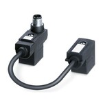 Adapter z podwójnym wtykiem zaworowym, Uniwersalny, 4-bieg., PUR/PCW, czarny RAL 9005, Wtyki proste M12 SPEEDCON, kodowanie: A, na Wtyk zaworowy BI (11 mm), z 1 LED, Układ: dioda Zenera i Wtyk zaworowy BI (11 mm), z 1 LED, Układ: dioda Zenera, odstęp miedzy wtykami zaworu: 0,2 m