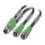 Kabel czujnika/urządzenia wykonawczego, 3-bieg., PUR bez halogenów, czarno-szary (RAL 7021), Wtyki proste M8, kodowanie: A, na Gniazdo proste M8, kodowanie: A i Gniazdo proste M8, kodowanie: A, długość kabla: 0,3 m